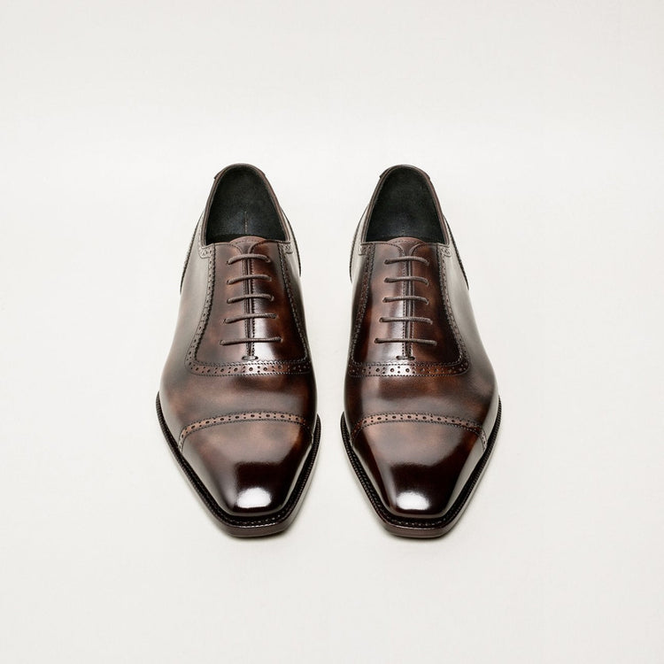 Custom OXF 338 Brown Patina Captoe Oxfords