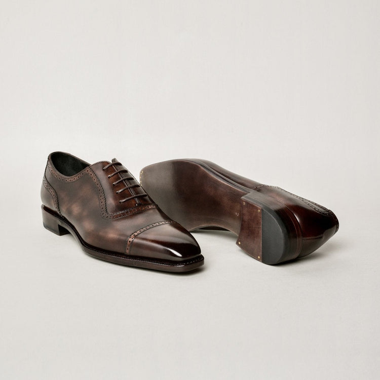 Custom OXF 338 Brown Patina Captoe Oxfords