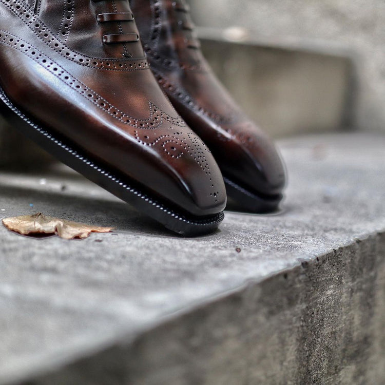 Custom OXF 338 Brown Patina Captoe Oxfords