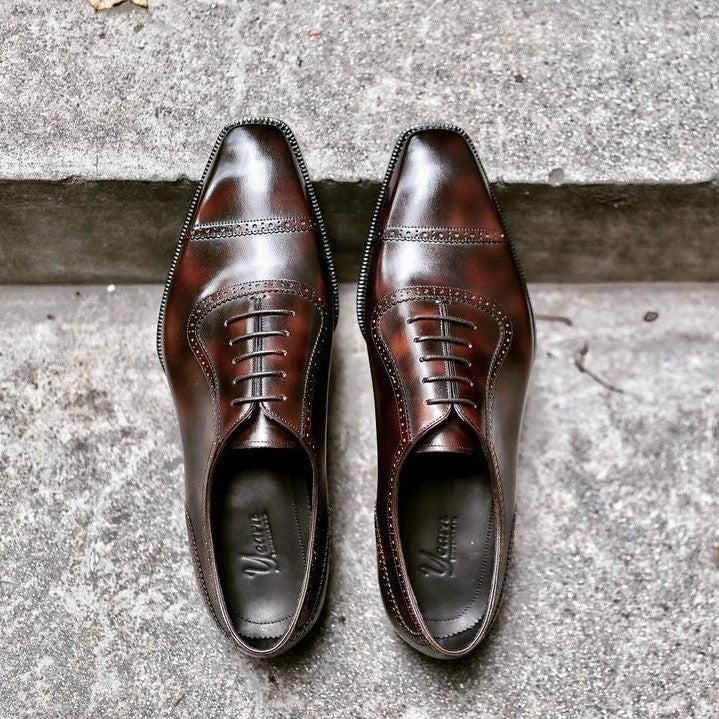 Custom OXF 338 Brown Patina Captoe Oxfords